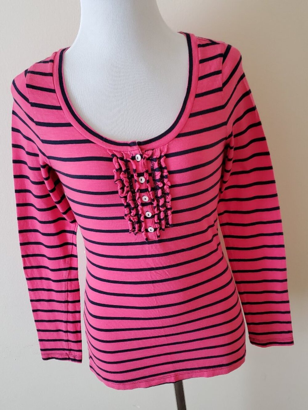 Old Navy Ruffle Front Stripe Long Sleeve Tee Shirt Top
